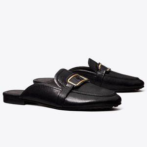 Tory Burch $298 Georgia Backless Loafer Flats Mules Black Gold Logo